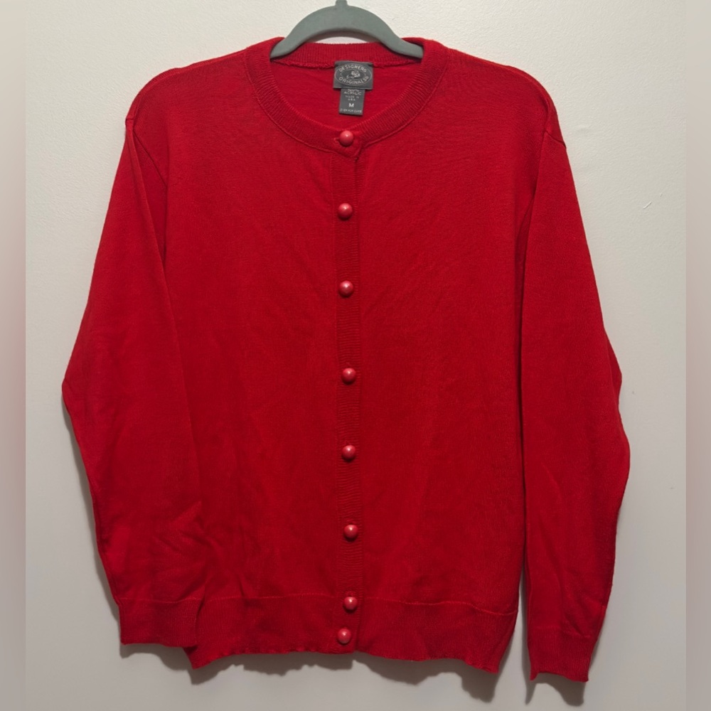 Designers Originals Bright Red Crewneck Button Cardigan